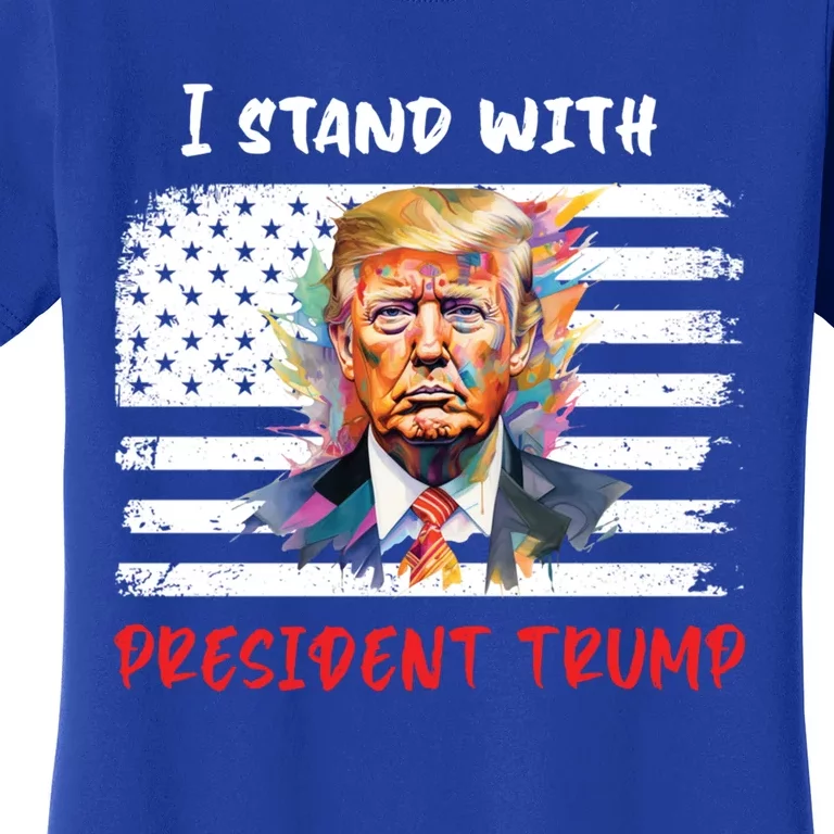 I Stand With President Trump Distressed American Flag Suppor Gift Women's T-Shirt