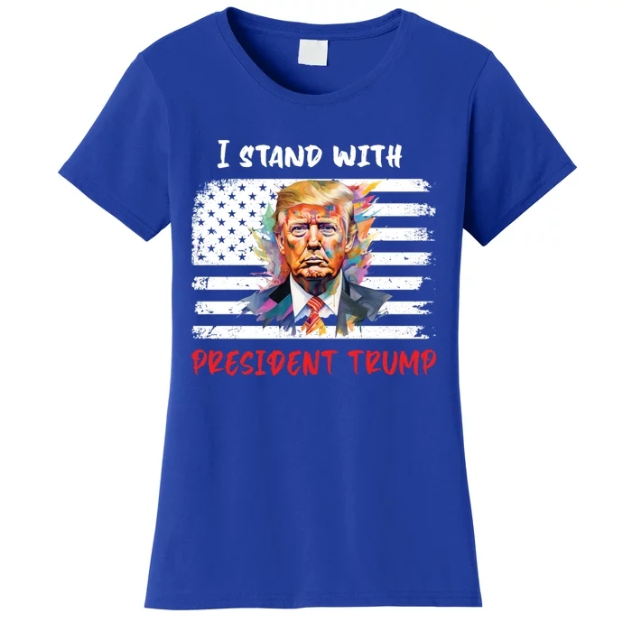 I Stand With President Trump Distressed American Flag Suppor Gift Women's T-Shirt