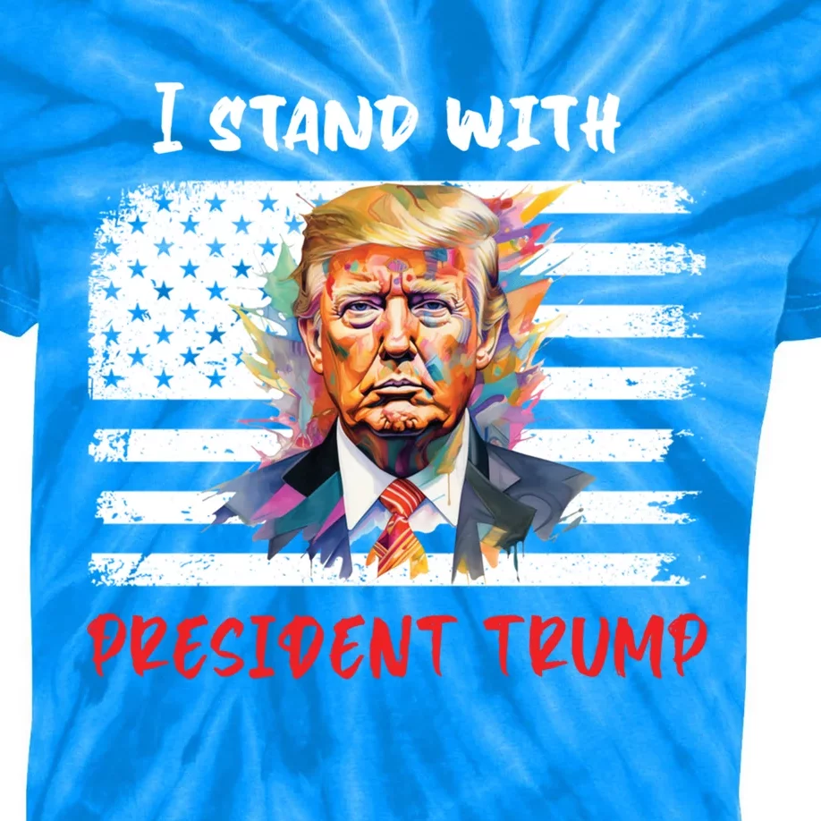 I Stand With President Trump Distressed American Flag Suppor Gift Kids Tie-Dye T-Shirt