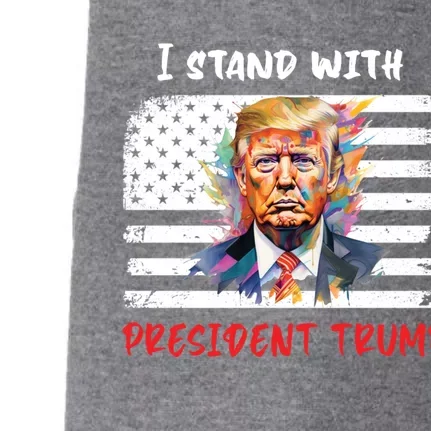 I Stand With President Trump Distressed American Flag Suppor Gift Doggie 3-End Fleece Hoodie