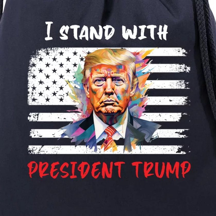 I Stand With President Trump Distressed American Flag Suppor Gift Drawstring Bag