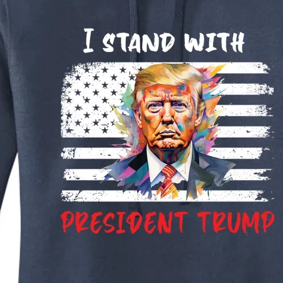 I Stand With President Trump Distressed American Flag Suppor Gift Women's Pullover Hoodie