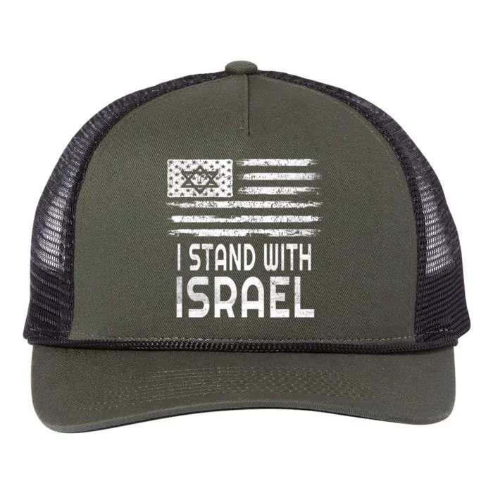 I Stand With Israel America Flag Israel Flag Retro Rope Trucker Hat Cap