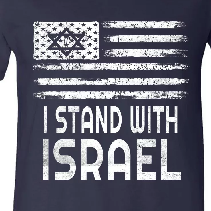 I Stand With Israel America Flag Israel Flag V-Neck T-Shirt