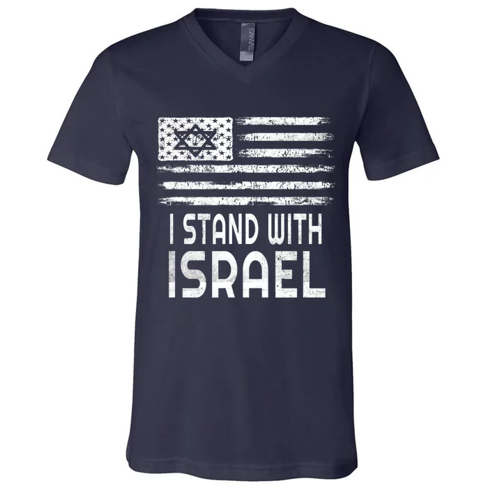 I Stand With Israel America Flag Israel Flag V-Neck T-Shirt