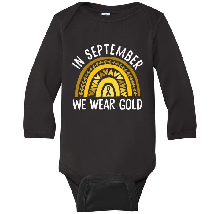 In September We Wear Gold Childhood Cancer Awareness Rainbow Baby Long Sleeve Bodysuit