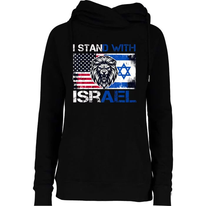 I Stand With Israel Us Support Lion Love Israeli Brotherhood Womens Funnel Neck Pullover Hood