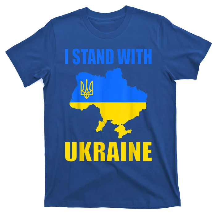 I Stand With Ukraine Map And Ukrainian Flag Meaningful Gift T-Shirt