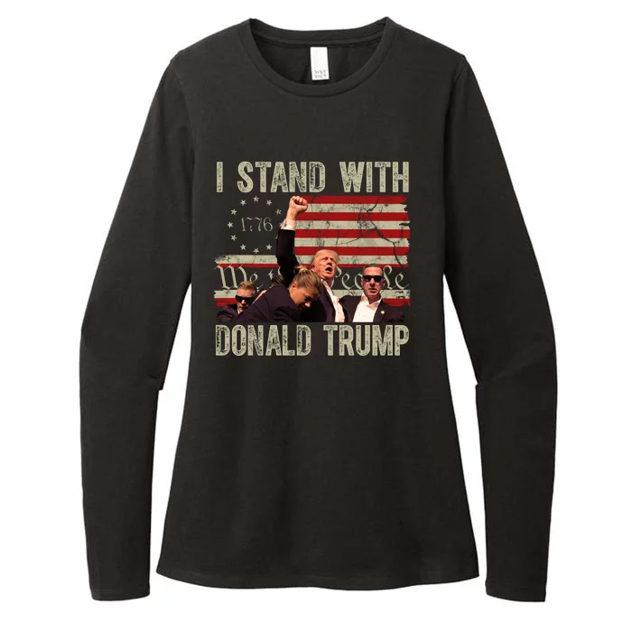 I Stand With Donald Trump 2024 Vintage Usa Flag Fight Womens CVC Long Sleeve Shirt