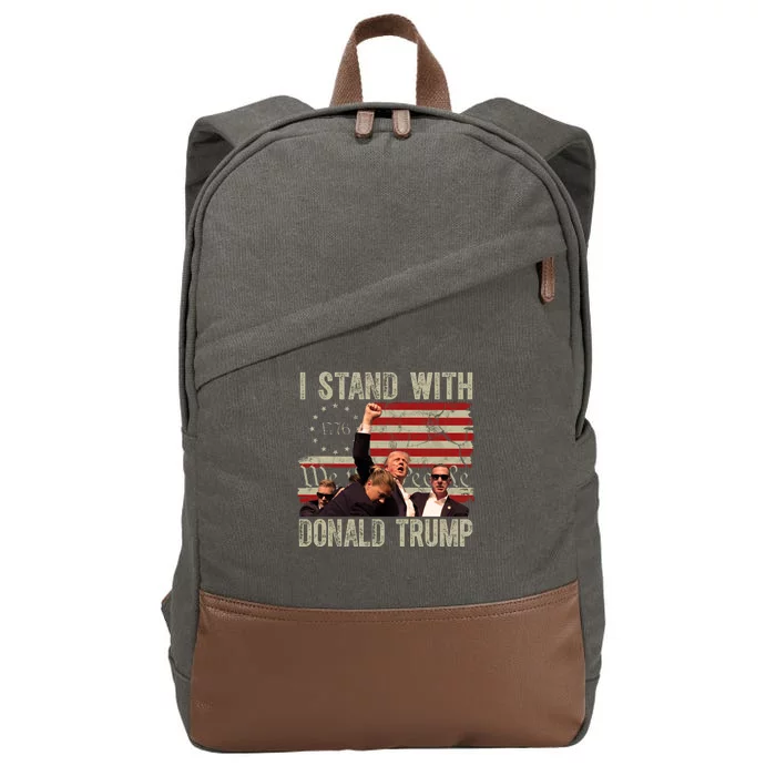 I Stand With Donald Trump 2024 Vintage Usa Flag Fight Cotton Canvas Backpack