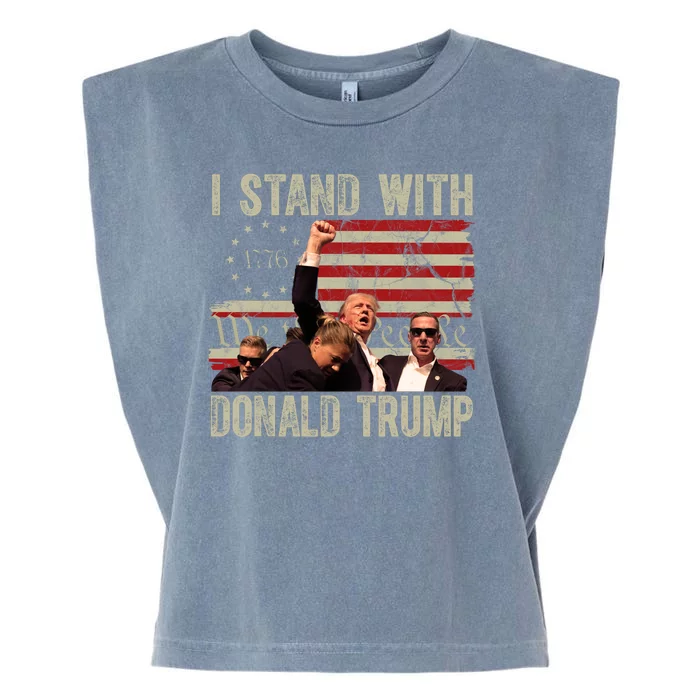 I Stand With Donald Trump 2024 Vintage Usa Flag Fight Garment-Dyed Women's Muscle Tee