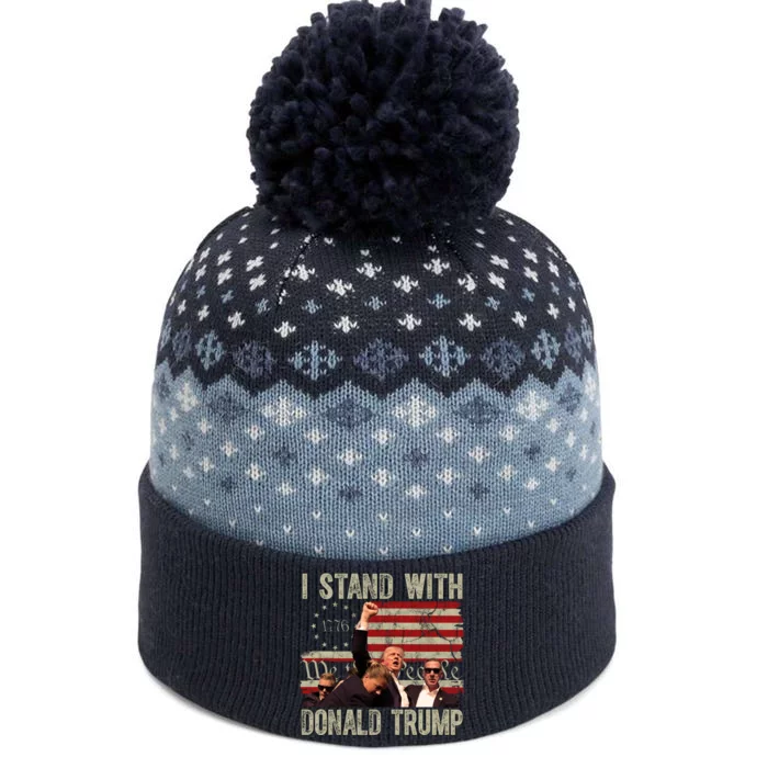 I Stand With Donald Trump 2024 Vintage Usa Flag Fight The Baniff Cuffed Pom Beanie