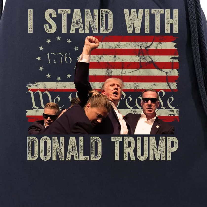 I Stand With Donald Trump 2024 Vintage Usa Flag Fight Drawstring Bag