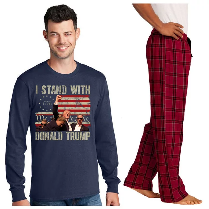 I Stand With Donald Trump 2024 Vintage Usa Flag Fight Long Sleeve Pajama Set