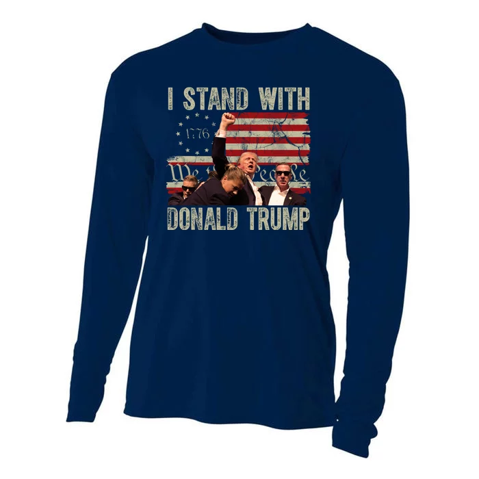 I Stand With Donald Trump 2024 Vintage Usa Flag Fight Cooling Performance Long Sleeve Crew