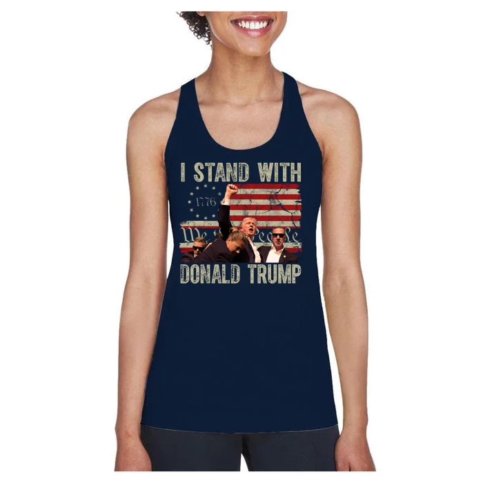 I Stand With Donald Trump 2024 Vintage Usa Flag Fight Women's Racerback Tank