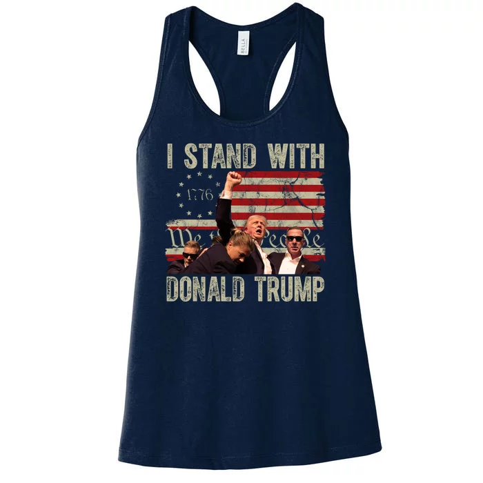 I Stand With Donald Trump 2024 Vintage Usa Flag Fight Women's Racerback Tank