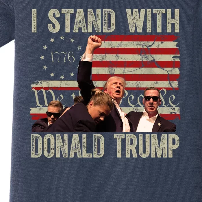 I Stand With Donald Trump 2024 Vintage Usa Flag Fight Baby Bodysuit