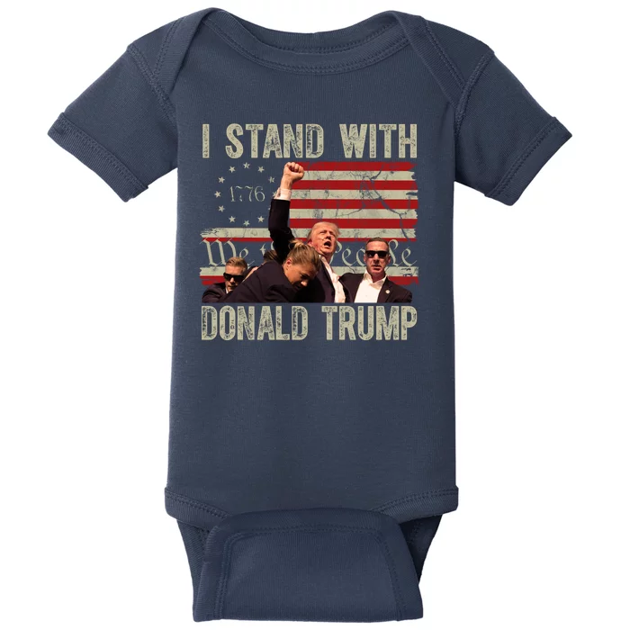 I Stand With Donald Trump 2024 Vintage Usa Flag Fight Baby Bodysuit