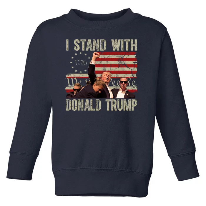 I Stand With Donald Trump 2024 Vintage Usa Flag Fight Toddler Sweatshirt