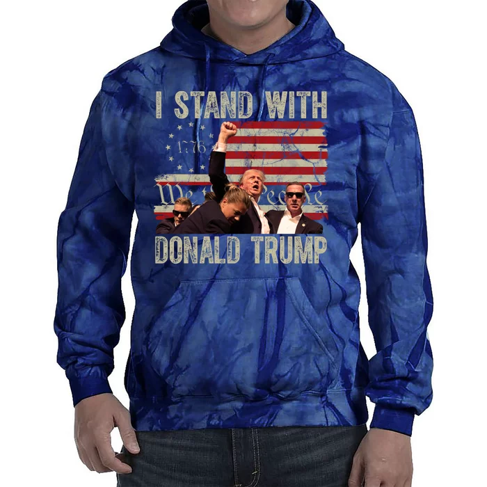 I Stand With Donald Trump 2024 Vintage Usa Flag Fight Tie Dye Hoodie