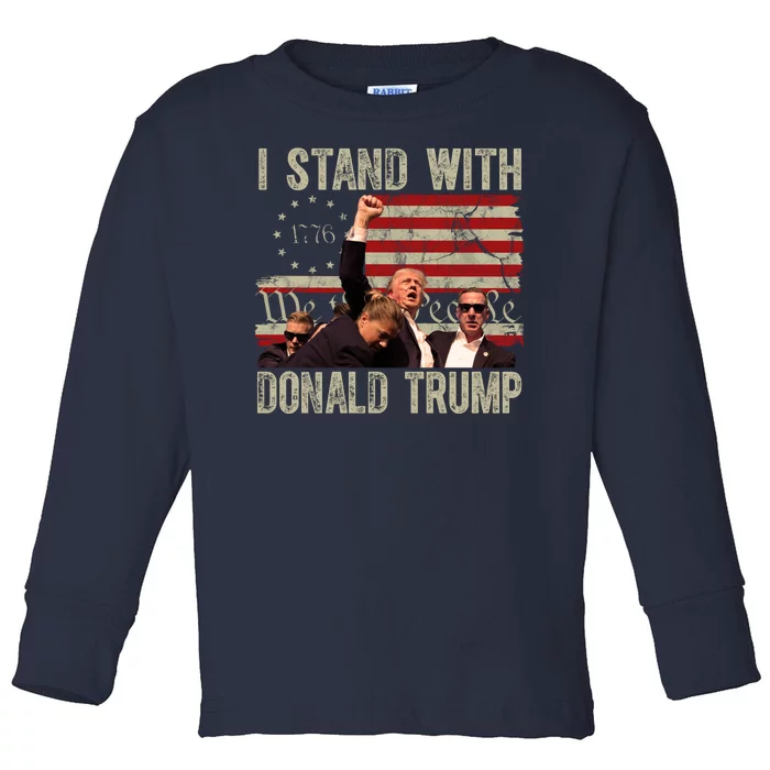 I Stand With Donald Trump 2024 Vintage Usa Flag Fight Toddler Long Sleeve Shirt