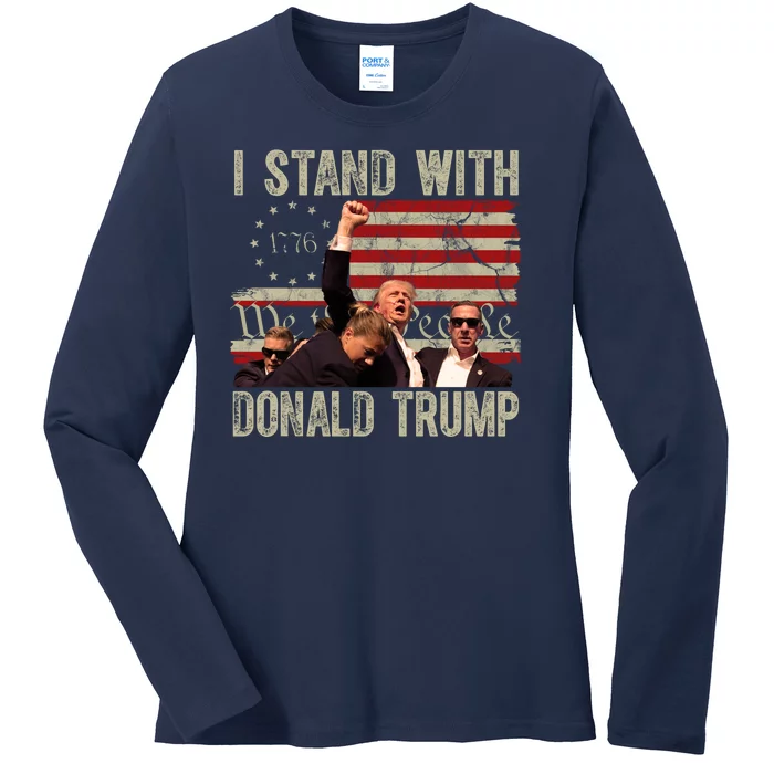 I Stand With Donald Trump 2024 Vintage Usa Flag Fight Ladies Long Sleeve Shirt