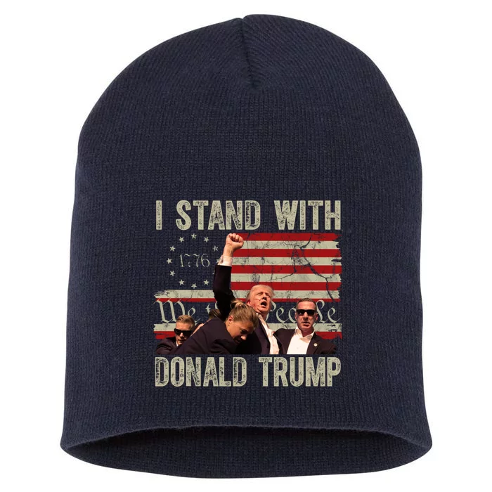 I Stand With Donald Trump 2024 Vintage Usa Flag Fight Short Acrylic Beanie