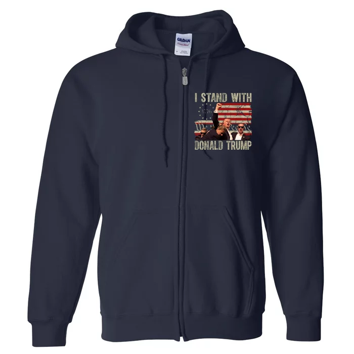 I Stand With Donald Trump 2024 Vintage Usa Flag Fight Full Zip Hoodie