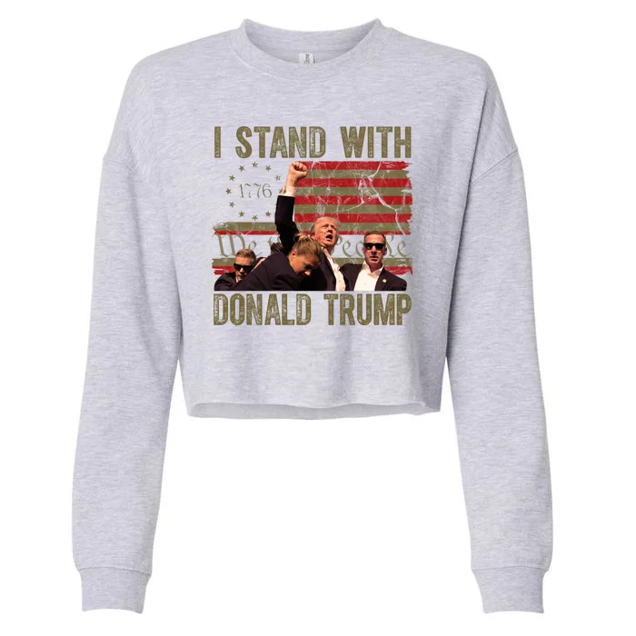 I Stand With Donald Trump 2024 Vintage Usa Flag Fight Cropped Pullover Crew