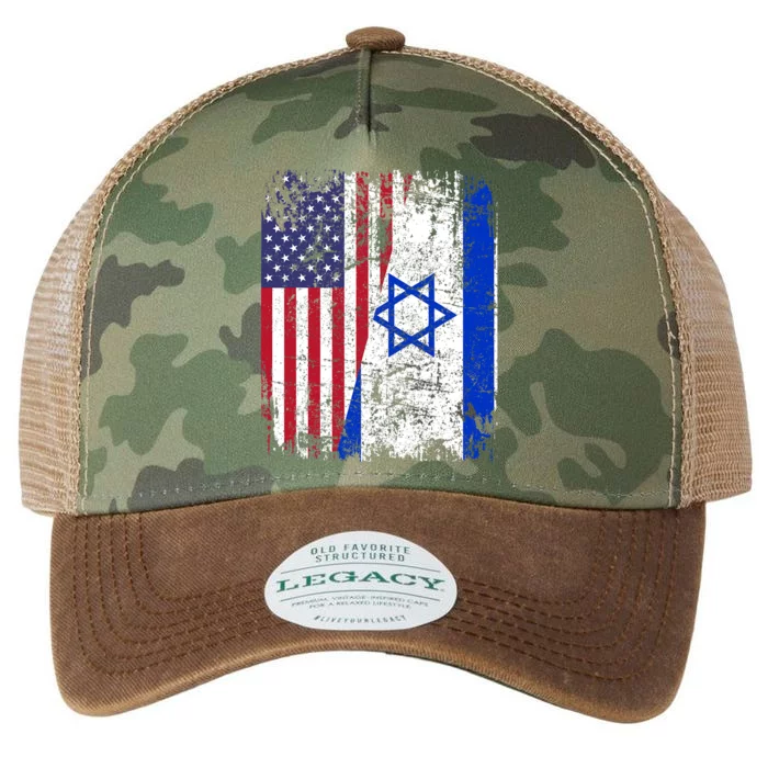 I Stand With Israel Usa American Flag W/ Israel Flag Legacy Tie Dye Trucker Hat