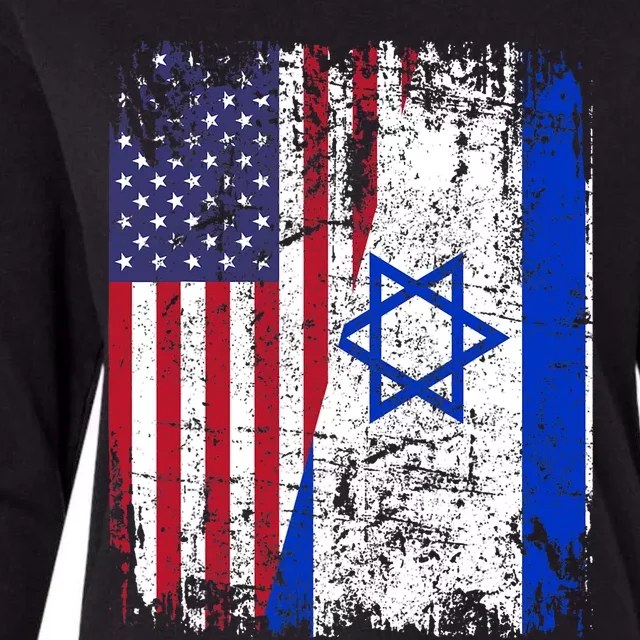 I Stand With Israel Usa American Flag W/ Israel Flag Womens Cotton Relaxed Long Sleeve T-Shirt