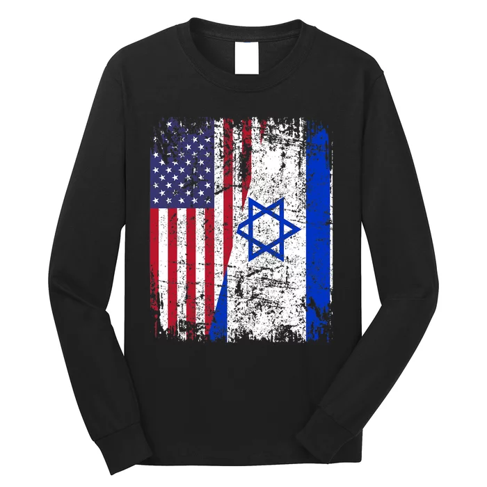 I Stand With Israel Usa American Flag W/ Israel Flag Long Sleeve Shirt