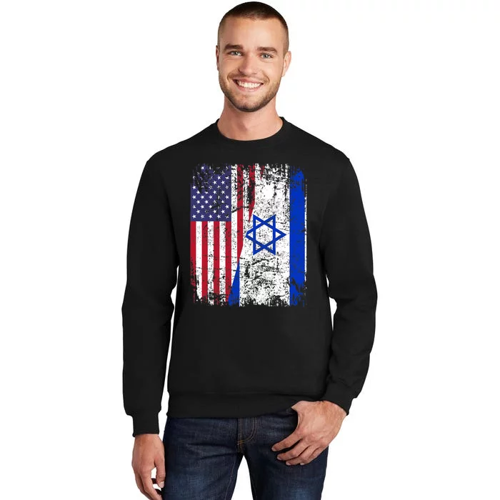 I Stand With Israel Usa American Flag W/ Israel Flag Tall Sweatshirt