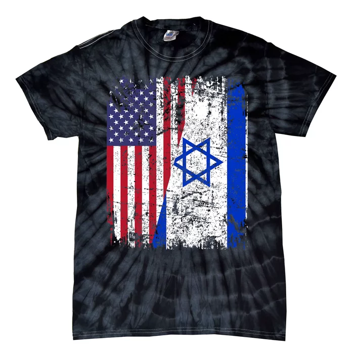 I Stand With Israel Usa American Flag W/ Israel Flag Tie-Dye T-Shirt