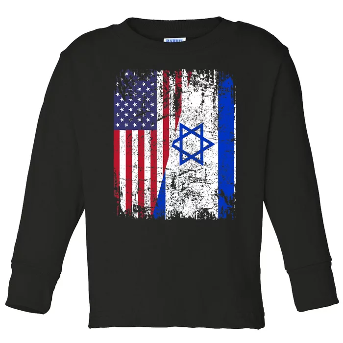 I Stand With Israel Usa American Flag W/ Israel Flag Toddler Long Sleeve Shirt