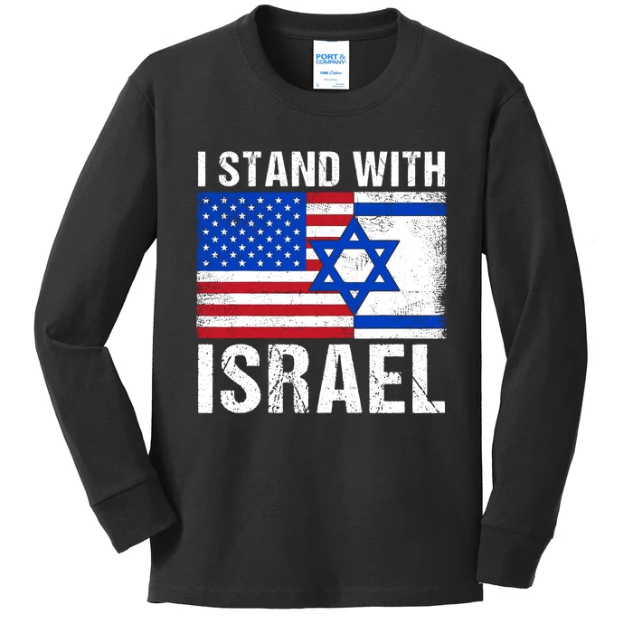 I Stand With Israel Usa American Flag With Israel Flag Kids Long Sleeve Shirt