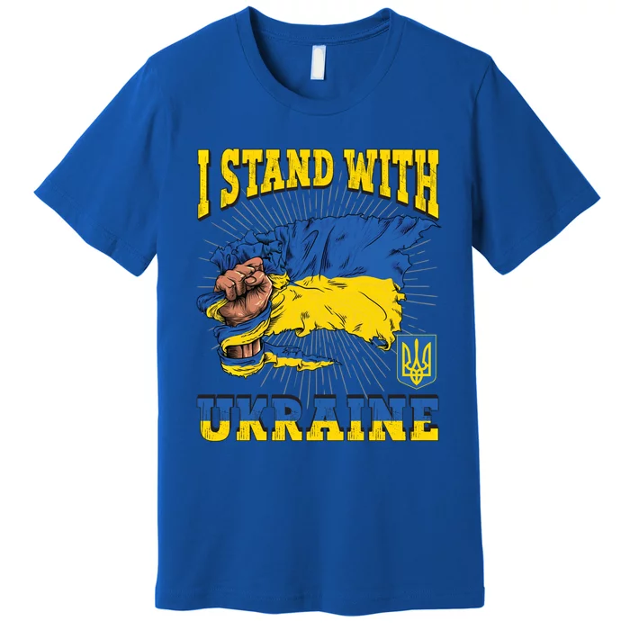 I Stand With Ukraine Ukrainian Fist Flag Gift Premium T-Shirt