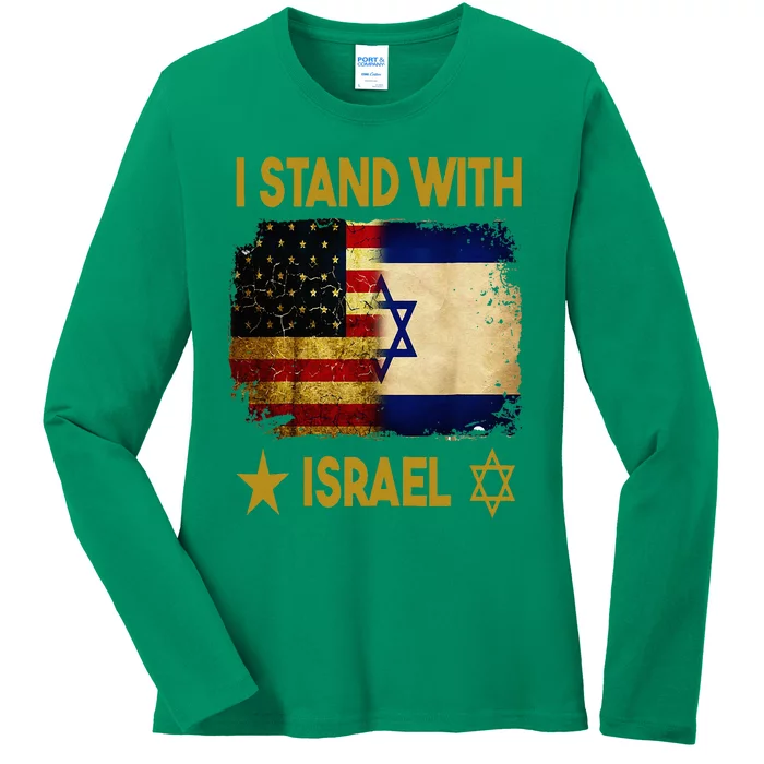 I Stand With Israel I Stand With Israel America Flag Ladies Long Sleeve Shirt