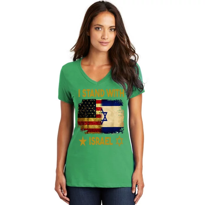 I Stand With Israel I Stand With Israel America Flag Women's V-Neck T-Shirt