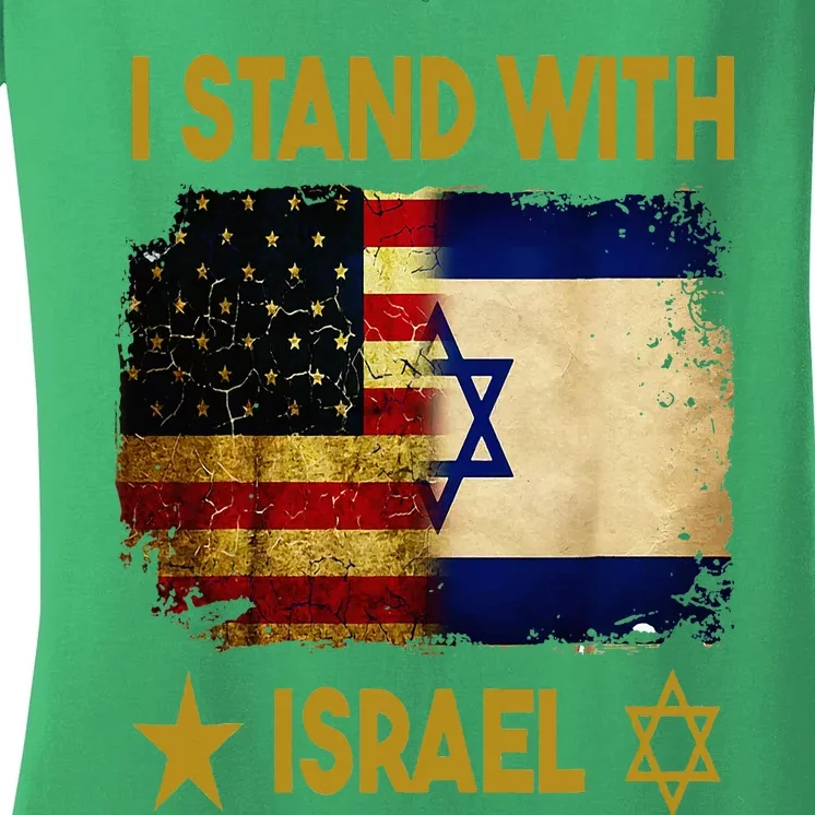 I Stand With Israel I Stand With Israel America Flag Women's V-Neck T-Shirt