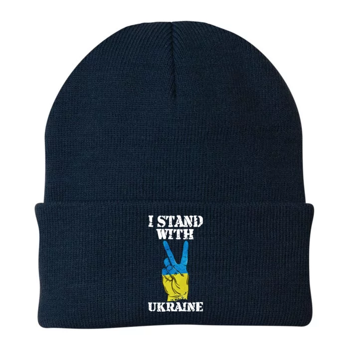 I Stand With Ukraine Ukrainian Peace Sign Knit Cap Winter Beanie