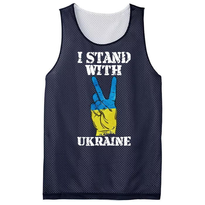 I Stand With Ukraine Ukrainian Peace Sign Mesh Reversible Basketball Jersey Tank