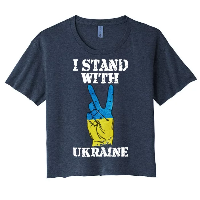 I Stand With Ukraine Ukrainian Peace Sign Women's Crop Top Tee