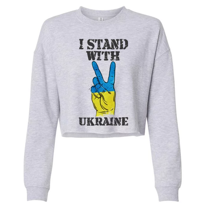 I Stand With Ukraine Ukrainian Peace Sign Cropped Pullover Crew