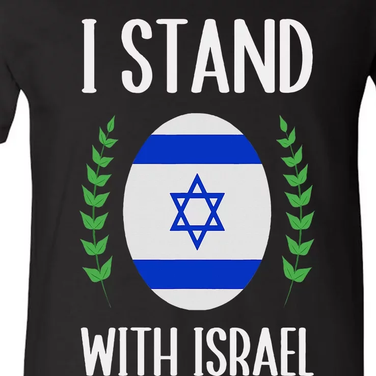 I Stand With Israel With Patriotic Israel Flag V-Neck T-Shirt