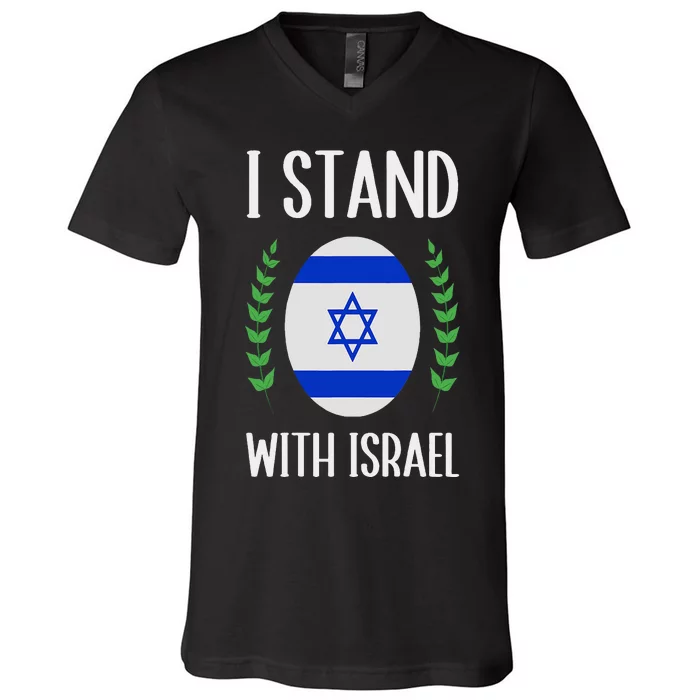 I Stand With Israel With Patriotic Israel Flag V-Neck T-Shirt