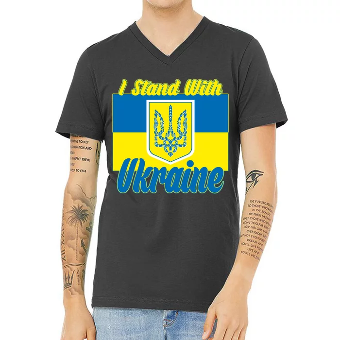 I Stand With Ukraine Coat Of Arms Flag Support Ukraine V-Neck T-Shirt