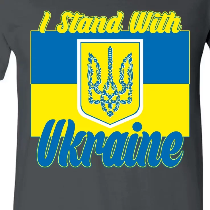 I Stand With Ukraine Coat Of Arms Flag Support Ukraine V-Neck T-Shirt