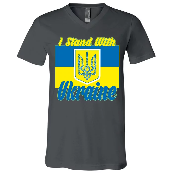 I Stand With Ukraine Coat Of Arms Flag Support Ukraine V-Neck T-Shirt